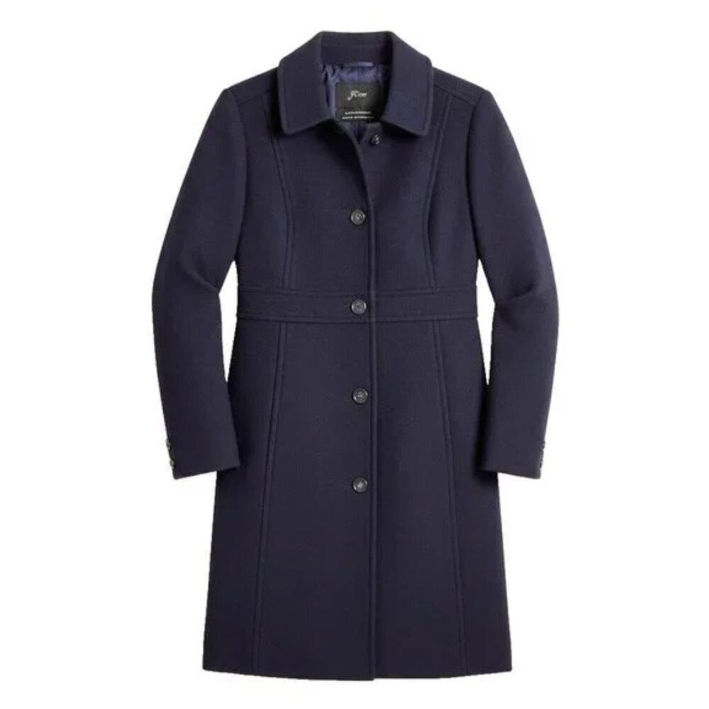 J.Crew Classic Lady Day Coat in Navy Italian Doublecloth Wool Thinsulate